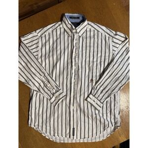 Tommy Hilfiger Men's Shirt M Striped Button Down Crest Logo Preppy Y2K Cotton
